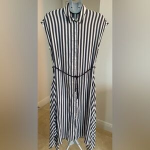 Peserico Brown and White Striped Dress, unique asymmetrical style, M
